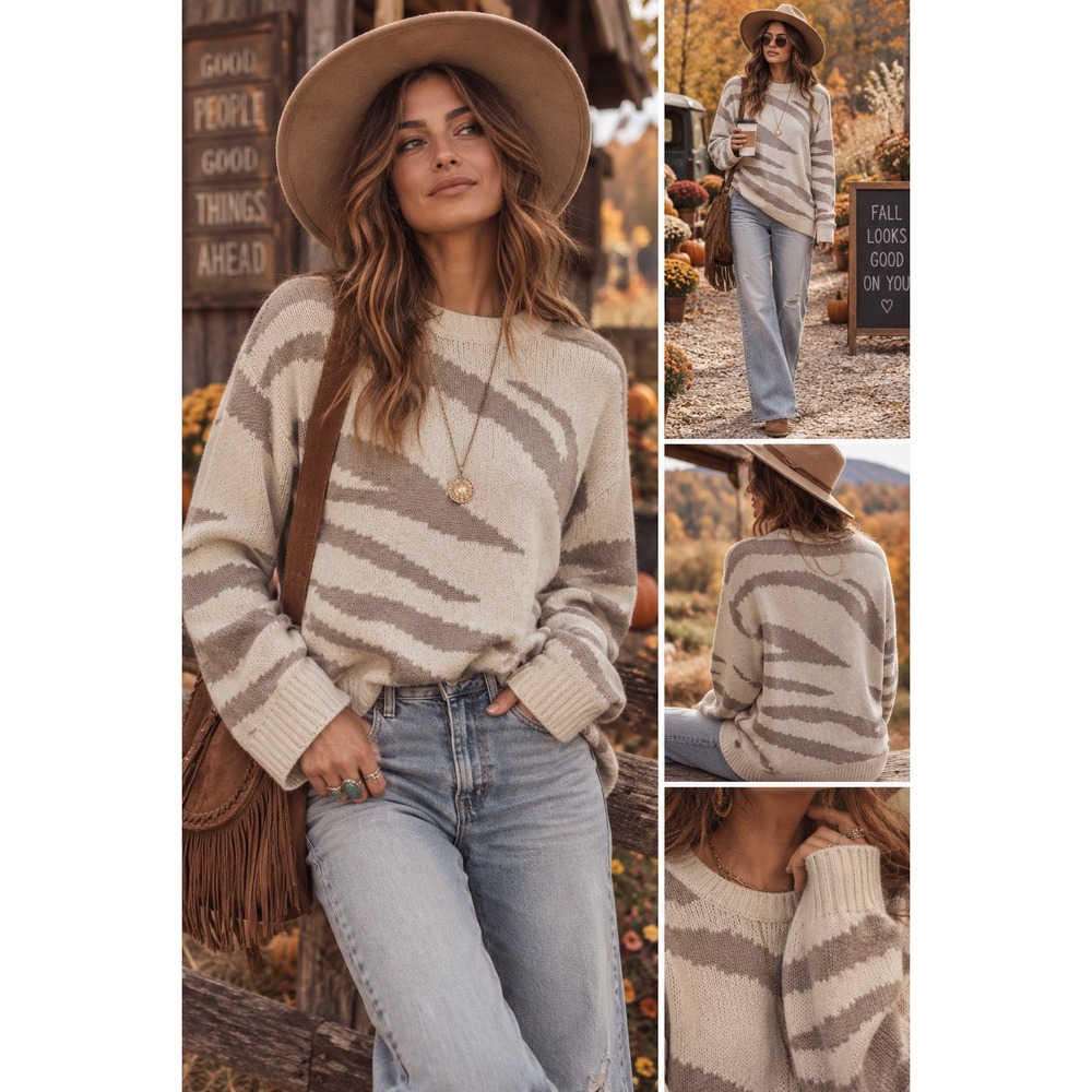 Splendid Collection Womens Lana Zebra Oversized Sweater XS Cashmere Wool Boho